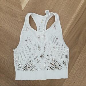 Alo White Laser Cut Tank Top, size M